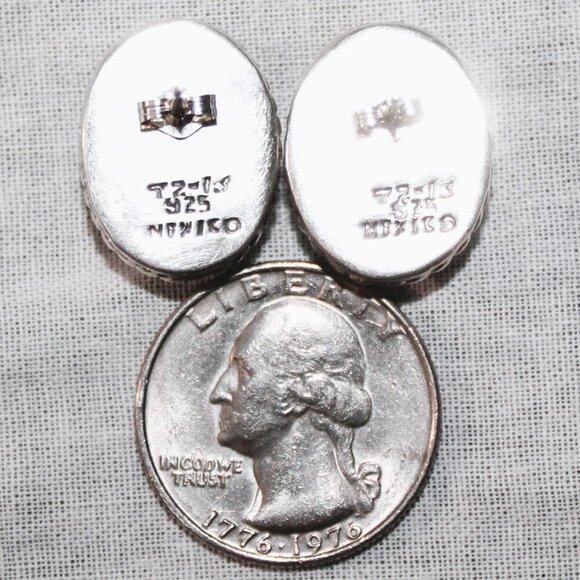 Vintage Taxco Mexico Sterling Silver Red Jasper Stud Earrings - Picture 3 of 5